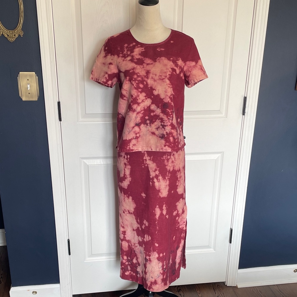Vintage Talbots Linen Cotton 2-Piece Tie-Dye Midi Dress Set Size 2 Petite